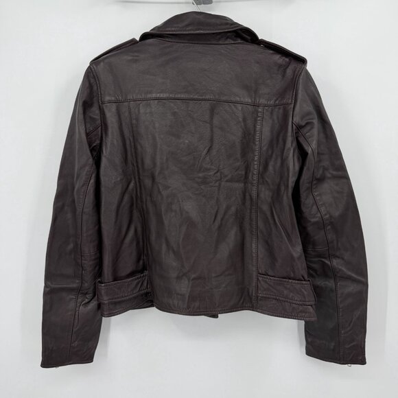 Quince Women's Port Leather Motorcycle Jacket size L Large Sheep Leather Belted - Picture 9 of 12